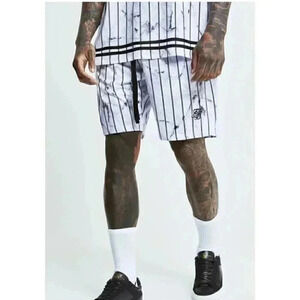 SikSilk Marble Relaxed Shorts - White & Grey